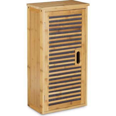 Armoire de salle de bain H x l x P: 66 x 35 x 20 cm étagère en bois de bambou 2 compartiments avec planche à hauteur réglable salle d'eau salon rangement pour accessoires. (1/5)
