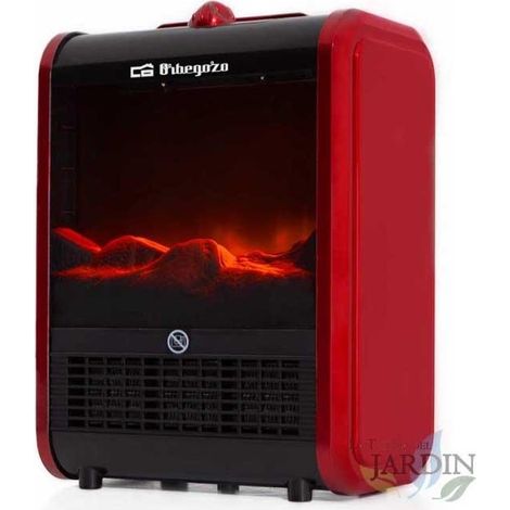 Orbegozo Elektrokamin mit Feuereffekt und Design in Rot und Schwarz.  1500 W Leistung mit 3-Stufen-Wahlschalter.