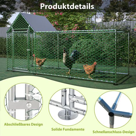 Petit enclos poulailler métal 3x1x1,5m serrure bâche imperméable, cage compacte adaptée poules lapins rongeurs jardin balcon (1/5)