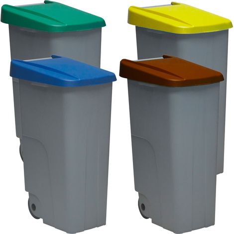 Denox Pack Reciclaje Reciclo 110L. Cerrado c/u: 440L. totales, en 4 contenedores, Azul/Verde/Amarillo/marrón, INCLUYE rollo de 10 Bolsas de basura de 120L. (1/5)