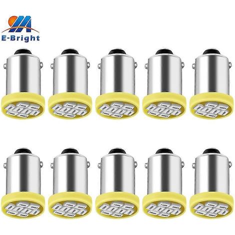 Ampoules LED BA9S 12V 24V 6.3V 6V pour éclairage de voiture (T4W T11), éclairage de plaque d'immatriculation (1895 1891 64111, 755 44 47 1893, lot de 10).Yellow