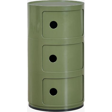 SKLUM Pack mit 2 Nachttischen Ø30 cm mit Regalen Babel Tiefes Grün Olive 3 Schubladen