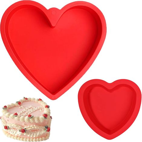 2PCS Moule à gâteau en silicone forme de cœur,Forme Coeur Moules Cuisine Antiadhésifs Plateaux Glaçons,25.4 x 6cm,pour Créer des Gâteaux, Buddings et Gelée (26cm+17cm) - 26cm+17cm (1/5)