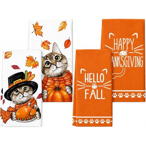Lot de 4 Torchons de cuisine Chat, Torchon Automne, Serviettes Microfibre (1/5)