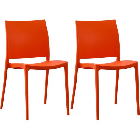 Juego de 2 sillas de diseño apilables de plástico naranja resistente a los rayos UV para jardín terraza e interior 100007913 (1/5)