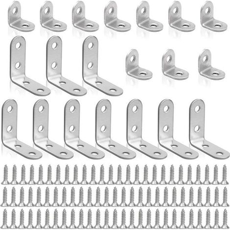 20PCS Supports à angle droit avec 80 vis - 40mm x 40mm, 20mm x 20mm Supports d'angle en L en inox Supports de fixation pour étagère (1/4)