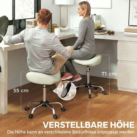 Fauteuil de selle réglable en hauteur, revêtement similicuir blanc crème pour massage, spa, clinique, institut de beauté et tatouage (1/4)