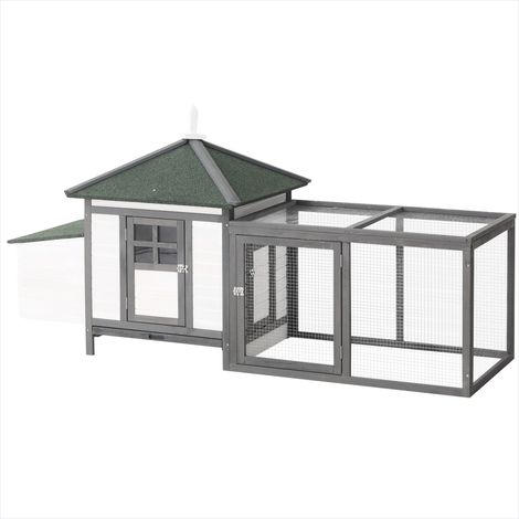 Poulailler cottage en bois massif avec enclos et pondoir Gris (1/5)