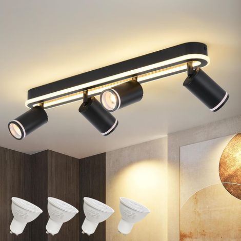 LED Ceiling Light, 4 Adjustable Spotlights, 3000K Warm White, Black (1/5)