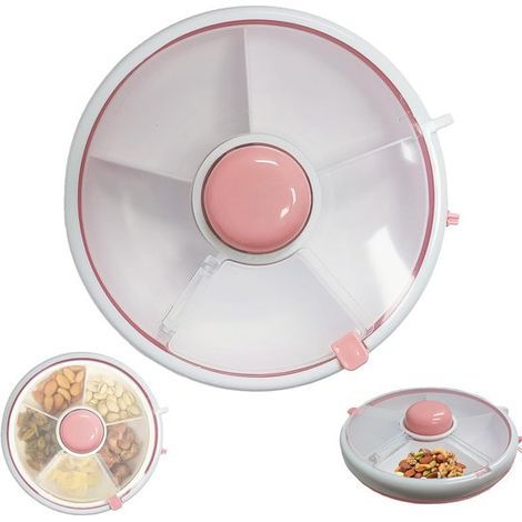 Organizador giratorio de aperitivos, Rotador de aperitivos rosa, Caja de aperitivos reutilizable, Tabla de frutas giratoria portátil (1/5)