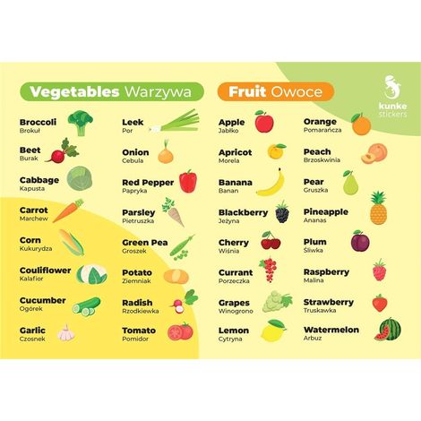 Tarjetas didácticas en inglés: Frutas y verduras (3 unidades)
