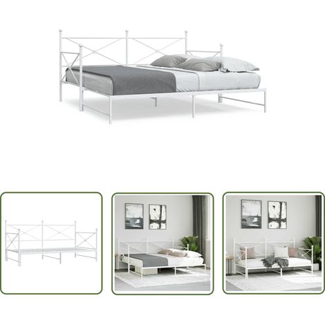 vidaXL Tagesbett Ausziehbar ohne Matratze Weiß 100x190 cm Stahl (1/5)