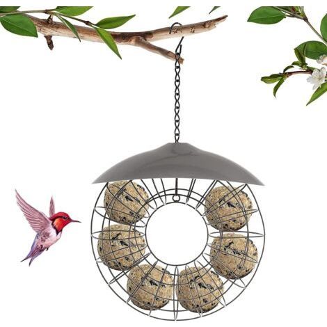 Oiseaux sauvages Mangeoire à oiseaux Boule de graisse Mangeoires à oiseaux suspendues Mangeoires à oiseaux en métal de forme ronde avec couvercle en plastique (1) (1/5)