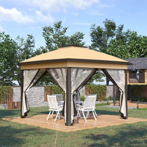 Tonnelle 3x3 m barnum de jardin Pop-up tente pliant double toit 4 moustiquaires zippées amovibles + sac de transport YaKu