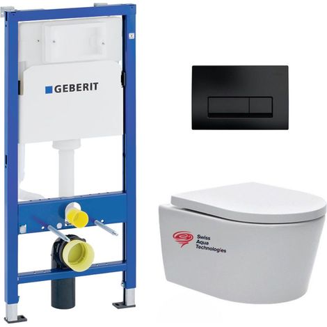 Geberit UP100 Tragrahmenpaket + hängende SAT-Schüssel ohne Flansch und unsichtbare Befestigungen + mattschwarze Delta 50-Platte (1/5)
