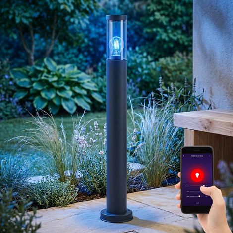 Lampadaire en acier inoxydable lampadaire de jardin d'extérieur anthracite fumé, contrôle par application dimmable, 1x Smart RGB LED 10W 806Lm blanc chaud, DxH 7,6x80 cm (1/5)