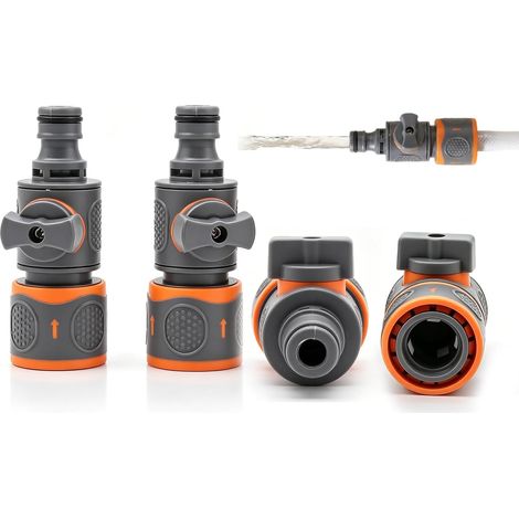Lot De 4 Raccords Tuyau Arrosage 1/2 Pouce, Connecteur avec Vanne De Régulation Et Arrêt, pour Contrôle du Débit D’Eau (1/5)