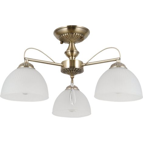 Plafoniera vintage ottone anticato opale 3xE27 MORETI (1/2)