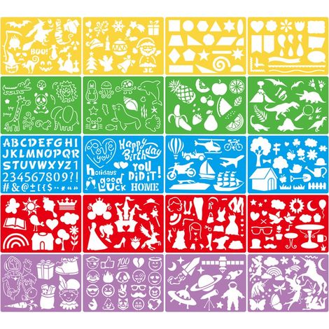 Ensemble de 20 pochoirs à dessin ajourés pour enfants, avec chiffres anglais colorés, pochoirs pour Noël et Halloween (1/3)
