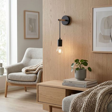 Applique da interno UPTON E27 in metallo effetto legno