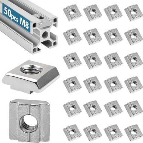 50-teiliges Set T-Nut-Muttern M8, T-Nut-Blocksatz, T-Nut-Muttern aus Kohlenstoffstahl, lange Aluminium-Profil-Extrusionsnut, Nutmuttern 8 – Typ B Standard 30er Serie (1/5)