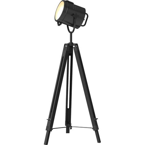 Industrial Tripod Floor Lamp, Nautical Searchlight  Adjustable Height, Wood Legs, E14 Lamp Base for Living Room, Bedroom, Black (1/5)
