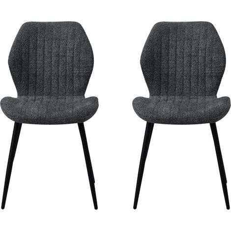 2er-Set Esszimmerstühle aus Leinen mit schwarzen Metallbeinen, bequem und ergonomisch (1/5)
