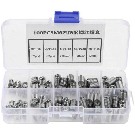 Filets Rapportés Type, 100pcs Inserts Filetés Auto-taraudeurs, M6 Insert fileté, d'inserts de filetage en fil hélicoïdal en acier inoxydable (1/4)