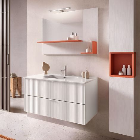 Mobile bagno sospeso 100 cm con lavabo e 2 cassetti LYRA Bianco Opaco (1/4)