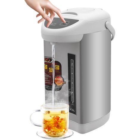 【Chauffage et ventilation】Verseuse isotherme électrique de 4 litres - Distributeur d'eau chaude - Bouilloire - 750 W - Trois modes de débit - En acier inoxydable - Gris (1/5)