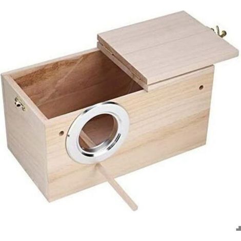 Nichoir Oiseaux - Bois Naturel - 24.5 x 13 x 13 cm - Ouverture À Droite - Pour Perruches Pinsons Cacatoès - 1 Pièce (1/5)