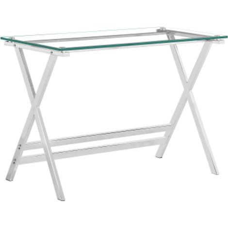 Bureau en verre, table pour ordinateur portable en verre trempé transparent aux bords arrondis, table d'appoint pour canapé (1/5)