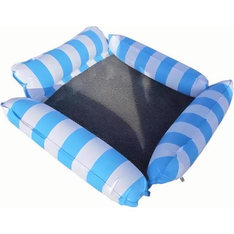 1 Hamac gonflable rayé bleu clair, pompe intégrée, 4 tubes, dimensions 110x100cm, poids 400g, pour jardin plage camping (1/5)