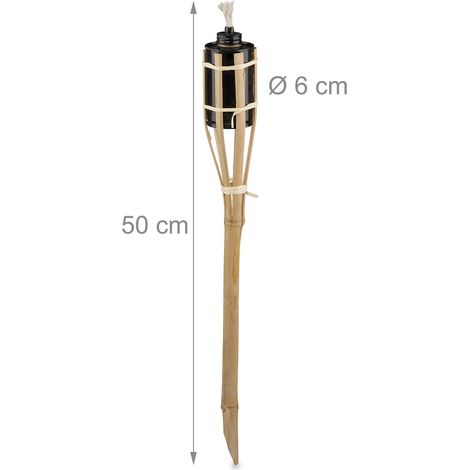 Lot de 12 torches de jardin décoratives éclairage d'ambiance 120 cm en bambou naturel (1/4)