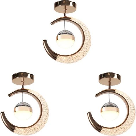 Lot de 3 Plafonnier Moderne LED,Lustre Suspension Abat-jour  en Aluminium Designe Lune,Lumière Chaude (1/5)