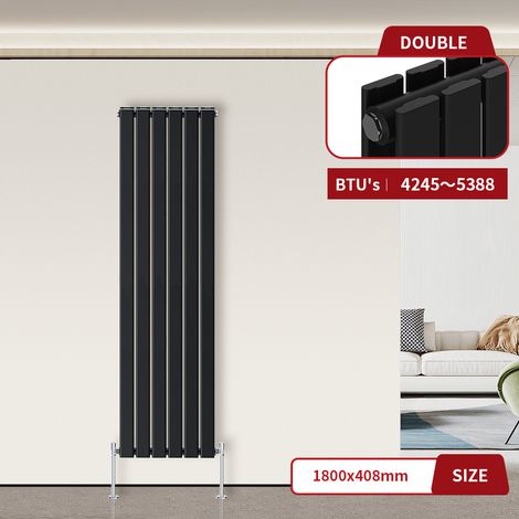 Flat Panel Radiator Black Vertical 1800 x 408mm Double Column