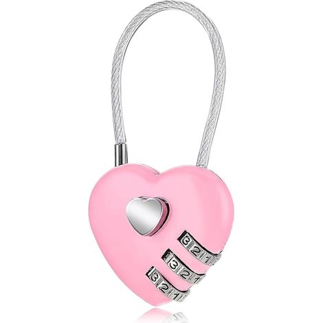 Lucchetto a combinazione a 3 cifre - lucchetto a filo adatto per valigie, zaini e borse da palestra (rosa) (1/5)