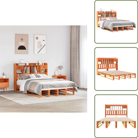 Letto salvaspazio - vidaXL Letto Libreria senza Materasso Marrone Cera 160x200 cm in Pino - Letto in pino