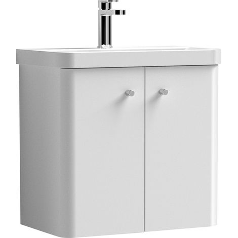 Balterley Flashbrook Modern Bathroom Wall Hung 2 Door Vanity Unit Basin, Gloss White, 605mm (1/5)