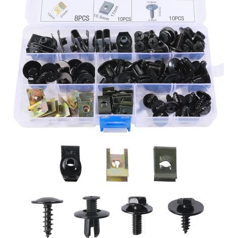 64PCS Vis D'aile De Carrosserie Clips De Fixation Voiture,Kit de Clip à Vis et Écrou pour Automobile,Garde-boue Boulons de Agrafes Carrosserie,Convient pour la Plupart des Modèles (1/5)
