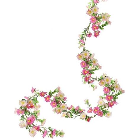 Gänseblümchen Deko Blumengirlande Rosa Seidenblumen Gänseblümchen Vine Girlande mit Grünen Blättern Kunstblumen Hängend Rebe für Hochzeitsbogen Zuhause Garten Party Hochzeit Deko 2M