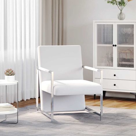 Fauteuil à pieds chromés, revêtement en similicuir blanc