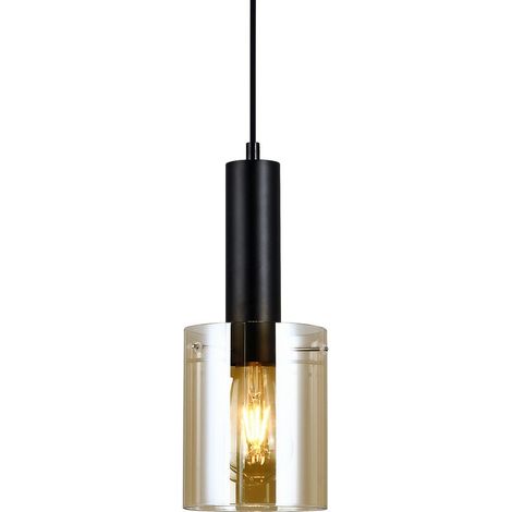 Italux Sardo - Modern Hanging Pendant Black 1 Light mit Bernsteinfarbton, E27 (1/3)