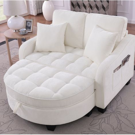 Canapé convertible 2-en-1 avec pouf de rangement, tissu respirant, bois et mousse, beige DESVIAE (1/5)