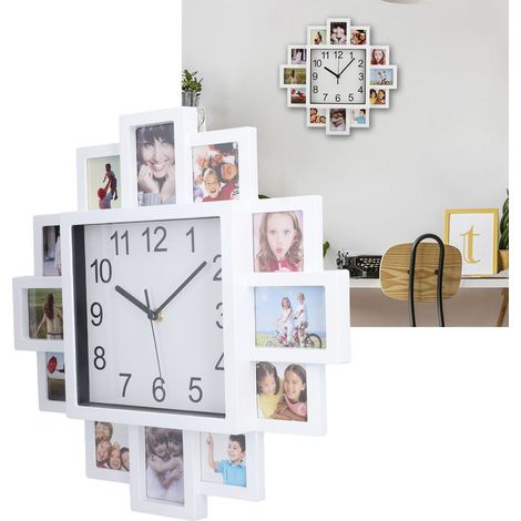 Reloj de pared personalizado con marco de fotos Reloj blanco para varias fotos Marco de fotos de ABS blanco de 39 cm / 15,35 pulgadas Reloj decorativo para varias fotos para el hogar (1/5)