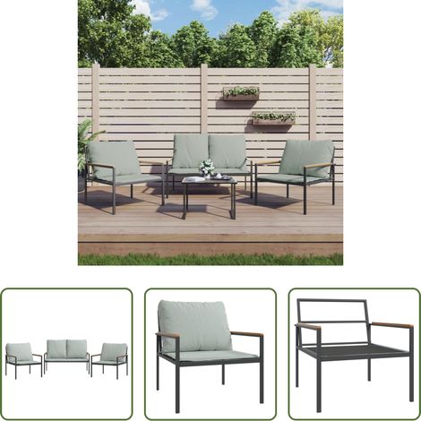 vidaXL Gartenbank - 3-tlg. Garten-Lounge-Set mit Kissen Anthrazit Stahl (1/5)