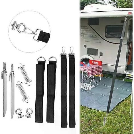 1 Set Camping-Markisen-Befestigungsset – 4 hochfeste Gurte, 2 Heringe, 2 Federn und 2 Karabinerhaken für Fiamma Wohnmobil-Markisen und Autozubehör (1/4)