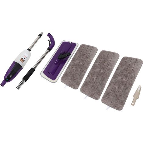 Serpillère rotative avec pulvérisateur 600ml, acier inoxydable, lavage humide et sec, tête pivotante 180°, lot de 3 microfibre (1/5)