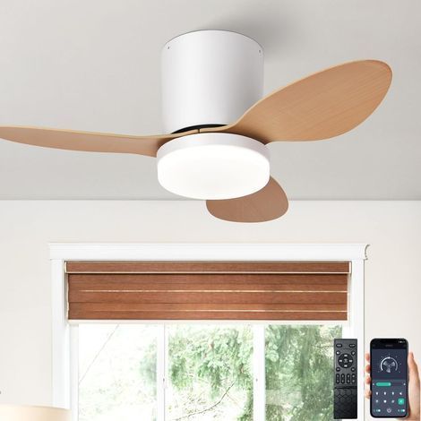 Ventilateur de plafond silencieux avec télécommande – Moteur DC réversible – 6 vitesses – Éclairage LED intégré – Design compact pour petites pièces (1/5)