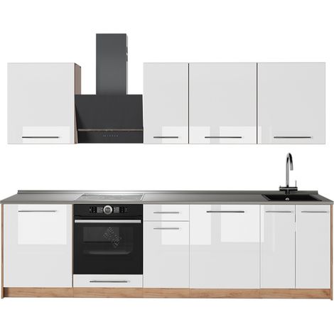 Cucina componibile Fame-Line, Bianco lucido/Rovere dorato, 280 cm, PL Marmo, Vicco (1/5)